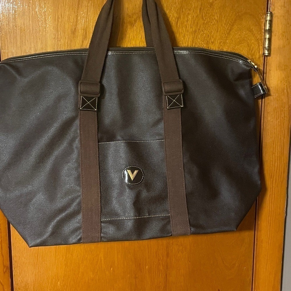 🟡 Mario Valentino Oversized Travel Tote Carryall Brown Logo Bag - Picture 6 of 8